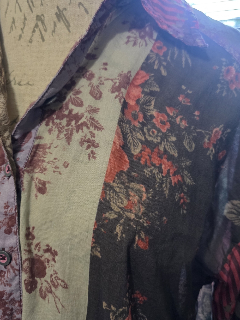 We The Free Oversized Flowy Lightweight Floral Patchwork Button-Up Shirt - Picture 4 of 12